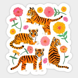 Tiger Cubs and Zinnias Sticker